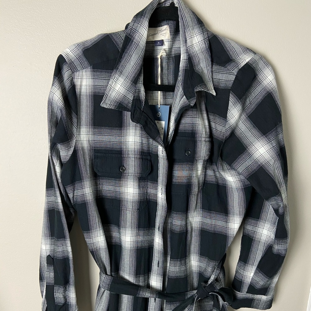 Plaid shirt dress with tie